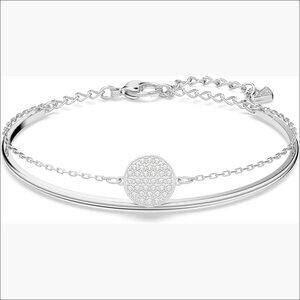 Rhodium Finish Bangle Bracelet with Clear Crystals